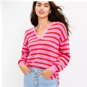 Ann Taylor LOFT Stripe Textured Sweater Womens Medium Pink XS